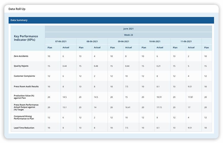   Data Summary/Data Roll Up 